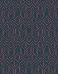 Seamless red geometric Y-pattern on dark background. Thin linear shapes create a repetitive abstract structure. Perfect for graphic projects, digital backdrops, and modern minimalist designs