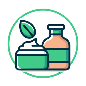 Natural skincare product set vector iimage on with cream jar and bottle featuring leaf on transparent background for beauty concept