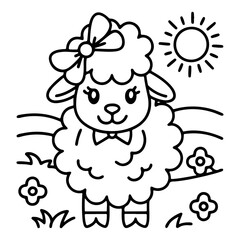 Fototapeta premium Adorable Cute Sheep Coloring Pages – Fun, Relaxing and Whimsical Sheep Designs for Kids and Adults, Printable PDF, Fluffy Farm Animals, Kawaii Lamb Art