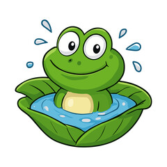 Frog Cartoon Mascot Cute Frog Swimming in Water Illustration