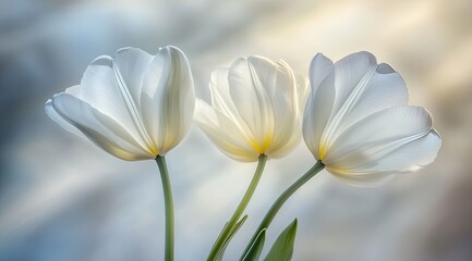 Naklejka premium Delicate white tulips in soft light
