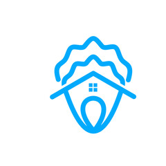 Minimalist Line Style House and Cloud with Location Pin Icon