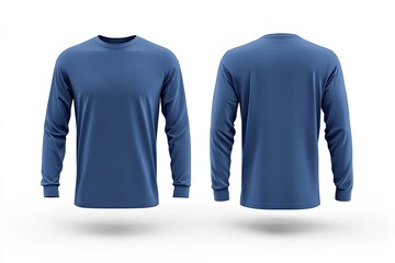 Front and back view of a slate-blue long-sleeve shirt