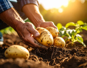 Close-Up of Hands Harvesting Potatoes