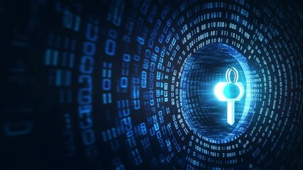 Animation video Blue binary code streams form a digital matrix background, representing global data and internet communication concepts. - Powered by Adobe