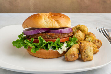 garden veggie burger   with broccoli tots,