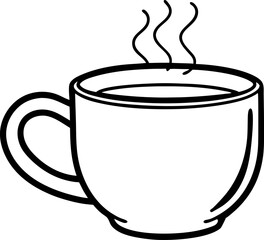 Hot Coffee Mug Steam Line Art Vector Illustration