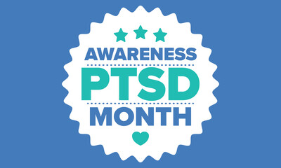 Fototapeta premium PTSD Awareness Month in June. Post Traumatic Stress Disorder. Celebrated annual in United States. Medical health care and awareness design. Poster, card, banner and background. Vector illustration