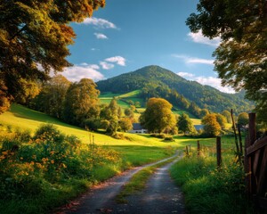 Fototapeta premium Scenic autumn landscape rural hillside nature photography vibrant environment peaceful viewpoint tranquil concept