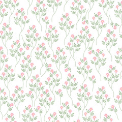 coquette seamless pink flowers pattern. Delicate petals and vibrant blossoms create an artistic and vintage botanical illustration. Perfect for wallpaper, fabric, wrapping paper and more.