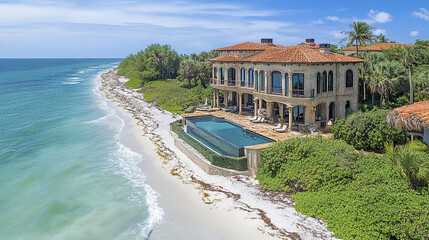 Obraz premium Luxurious oceanfront property with stunning views and beautiful pool