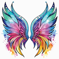 Obraz premium Watercolor Fairy Wings with Colorful Splashes