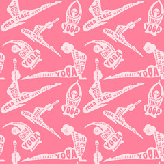 Body positive yoga class seamless pattern. Silhouettes of girls in asanas. Design for your background