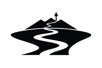 Winding road leading to mountain peak success journey