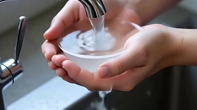 Cupped Hands Collecting Clean Tap Water