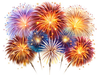fireworks on the night sky isolated on white background. PNG Transparent file type with high definition quality And vibrant color grading Available.