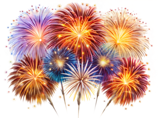 fireworks on the night sky isolated on white background. PNG Transparent file type with high definition quality And vibrant color grading Available.