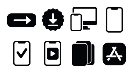 Mobile technology silhouette icons set – outline, gadget, digital device symbols