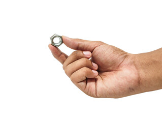 Hand holding a screw nut