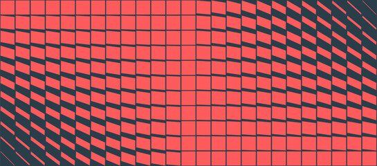 Expanding red rectangular cells distort toward edges in a visual pulse of energy. Clean vector design with depth and modernity great for abstract projects or tech-based concepts. Ultra wide wallpaper