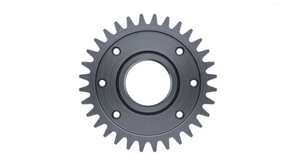 Isolated gray gear with teeth and circular holes on a white background in a centered composition