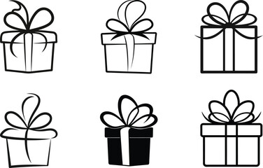 Christmas Gift Present Silhouette Line Art