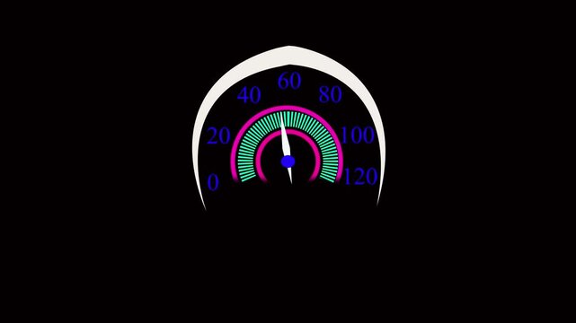 Animated speedometer sign. Indicator level icon. Risk level. Car speedometer cartoon animation on white. Risk meter. Risk concept on speedometer, vector illustration. Scale low, medium or high risk on