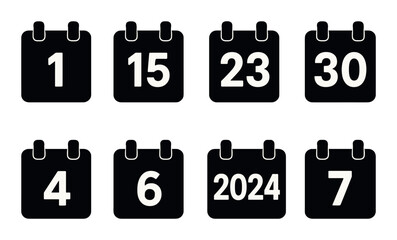 Calendar date silhouette icons set &ndash; simple timekeeping and scheduling symbols