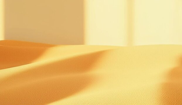 The minimal desert landscape features slow-moving sand ripples, with warm golden backlight casting long shadows across the dunes