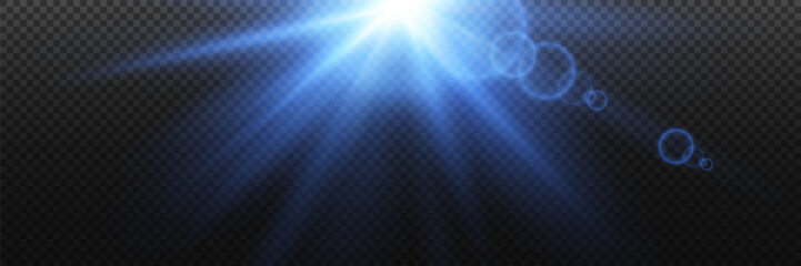 Blue star. Sunlight, lens flare special effect. PNG. Vector illustration.