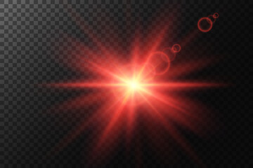 Bright red star. Sunlight, special lens flare effect. PNG. Vector illustration.