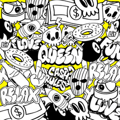 Doodle graffiti background vector illustration. Hand drawing of graffiti doodle elements.