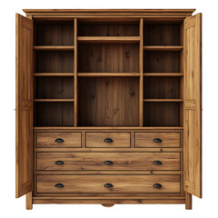 Wooden cabinet with open door isolated on transparent background