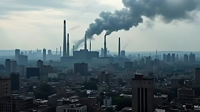 Power Plants Polluting Urban Skylines
