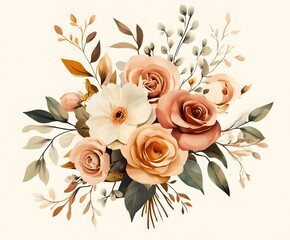 Fototapeta premium A bouquet of autumnal roses and foliage.