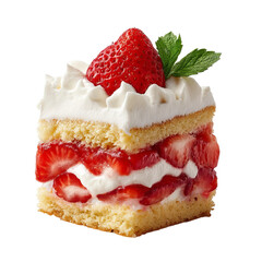 Strawberry shortcake, a delightful dessert with layers of fluffy sponge cake, juicy strawberries, and creamy whipped cream. A single serving, perfect for a sweet treat.