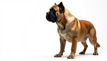 Obraz premium Majestic Mastiff, powerful stance, white background, loyal, eyes