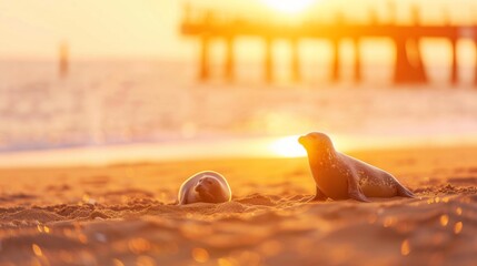 Two Seals Sandy Beach Sunset