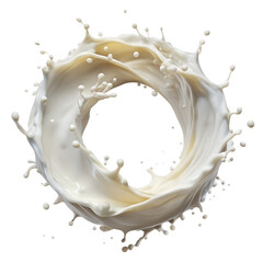 splash of milk in a round ring shape isolated on white background. PNG Transparent file type with high definition quality And vibrant color grading Available.