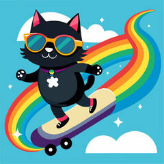 cat in the rainbow sky. 