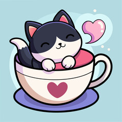 cat with a cup of coffee