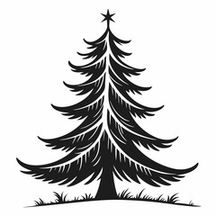 Obraz premium Christmas Tree Silhouette Vector – Minimalist Black Pine Tree Icon for Holiday Design