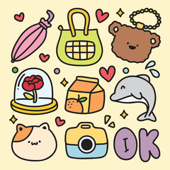 Cute Colorful Hand Drawn Doodles Elements