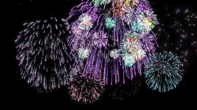 explosion fire work in the sky video 4k, usually used to background , happy new year , screen