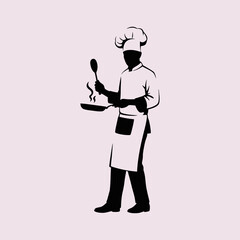 vector silhouette of a professional chef cooking food