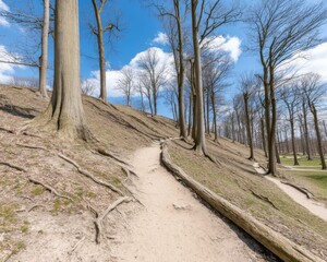 Fototapeta premium Hiking adventure on a scenic trail forest location outdoor photography natural environment wide angle view exploration concept