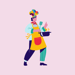 vector of a professional chef cooking food
