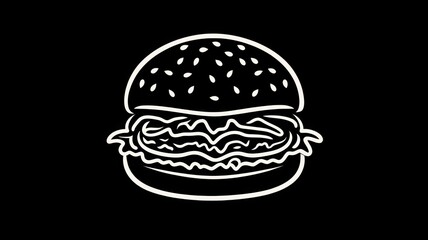 Fototapeta premium Crispy Chicken Sandwich Icon on Black Background for Culinary Designs