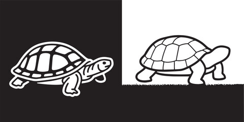 Two vector graphic designs show stylized turtles.