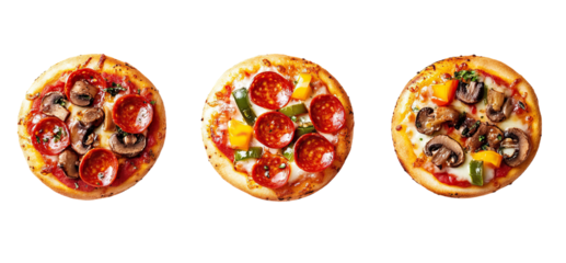 Assorted mini pizzas with different toppings, ready for party platters